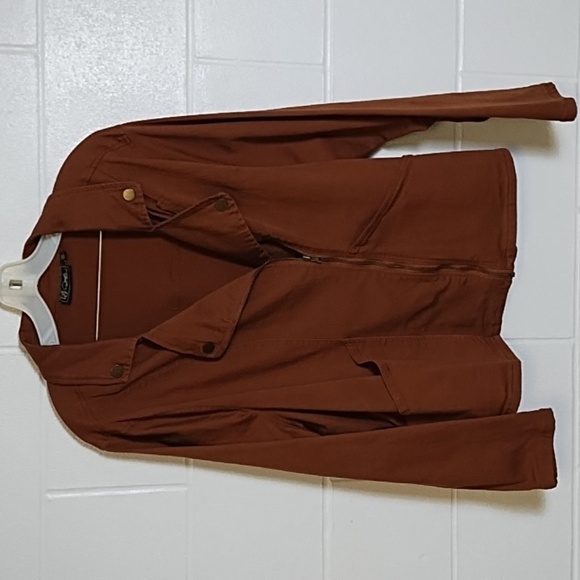 DG2 Diane Glimen Rich Rust Stretch Canvas Jacket with Brass Details - Picture 1 of 16